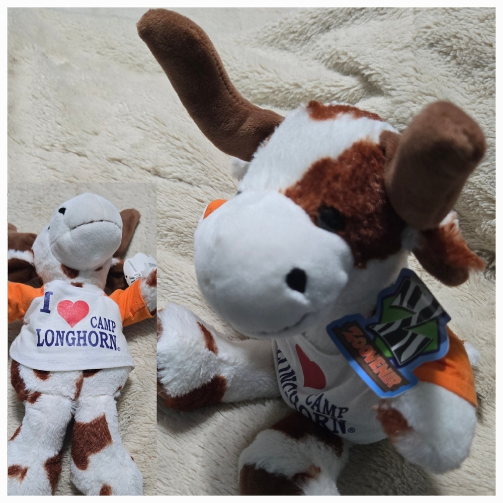 Texas Longhorn Steer White and Brown Plush I Love Camp Longhorn I ❤️ Camp NEW
